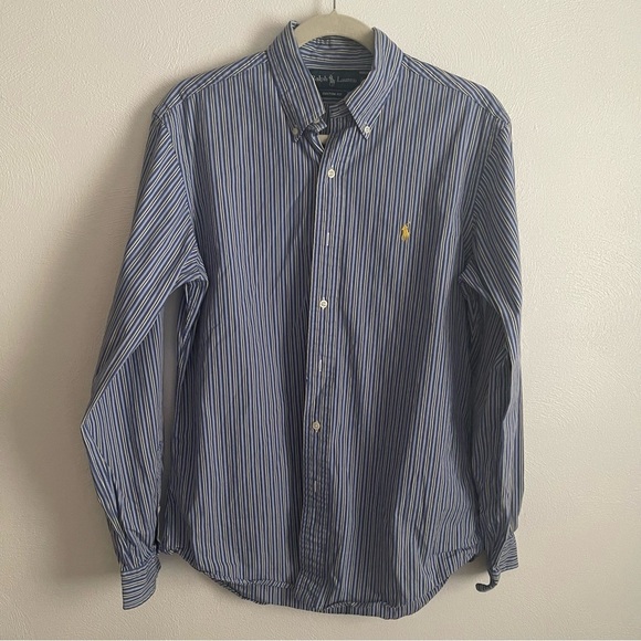 Vintage Ralph Lauren Custom Fit striped Button Down Shirt Men’s M 100 % cotton - Picture 1 of 9